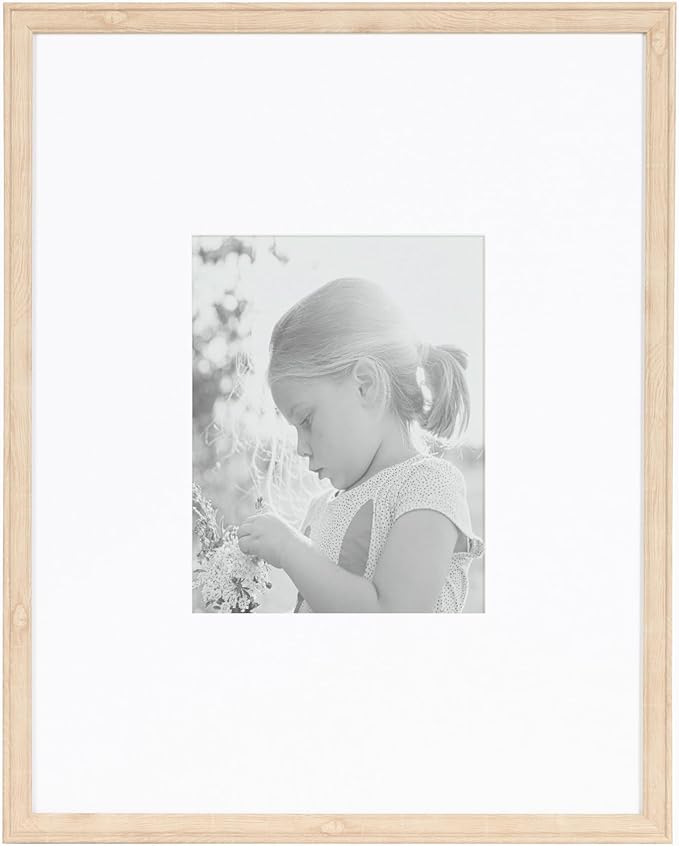 Kate and Laurel Adlynn Rectangle Picture Frame Set of 3; 16 x 20 matted to 8 x 10; Natural; Transitional Three-Piece Frame Set for Gallery Wall Frame Set in Living Room Wall Decor