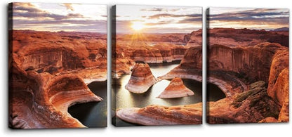 Pacimo 3 Pieces Lake Modern Wall Art Decor Arizona Landscape Pictures Prints on Canvas Wall Paintings Wall Decoration for Living Room Bedroom Office Stretch and Framed Ready to Hang - 12"x16"x3