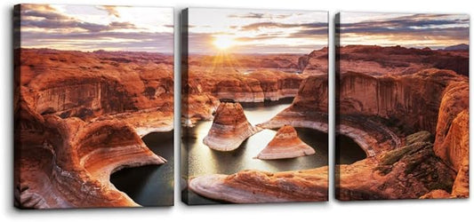 Pacimo 3 Pieces Lake Modern Wall Art Decor Arizona Landscape Pictures Prints on Canvas Wall Paintings Wall Decoration for Living Room Bedroom Office Stretch and Framed Ready to Hang - 12"x16"x3