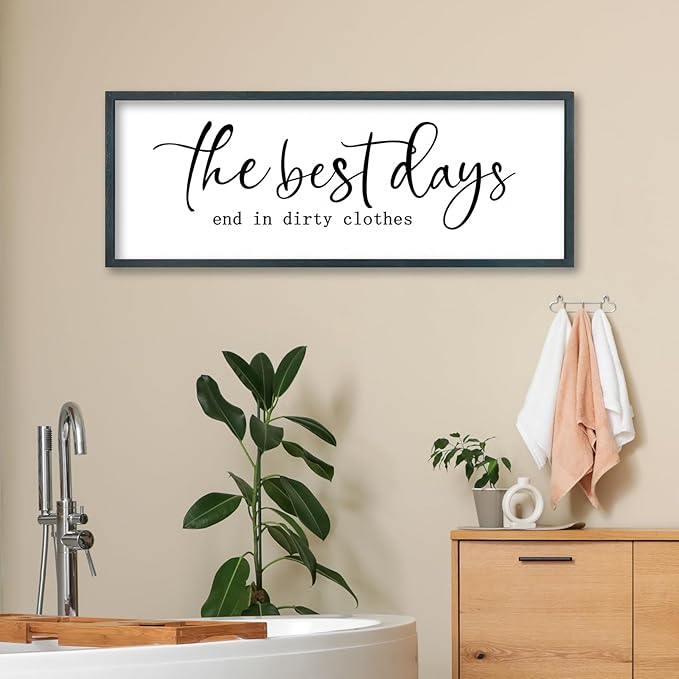 FZMHASLWW Laundry Room Sign Wall Decor 40"×15" The Best Days End In Dirtiest Clothes Large Wood Framed Wall Art Hanging (Black)