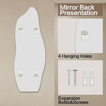 Niccy 65"×24" Frameless Wavy Full Length Mirrors, Long Wall-Mounted Mirror for Living Room, Large Full Body Floor Mirror, Explosion-Proof Tall Hanging-Mirror for Bathroom Bedroom Entryway Decor