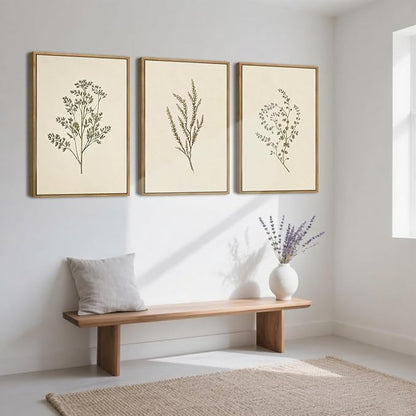 ANHUIB Neutral Beige Floral Canvas Wall Art Large Cream Botanical Wall Decor Vintage Minimalist Modern Paintings 16x24 Inch Set of 3 for Living Room Dining Room Bedroom