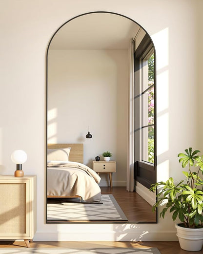 Suidia Full Length Mirror, 81"x41" Floor Standing Mirror Freestanding, Full Body Mirrors with Stand for Bedroom, Hanging Mounted for Living Room Cloakroom, Black, Arched Style