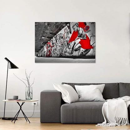 Banksy Wall Art Graffiti Street Giclee Canvas Paintings Poster and Prints Colorful Graffiti Wall Pictures Figure Street Picture Artwork Framed Art for Apartment Home Wall Decor -28”Wx44”H.