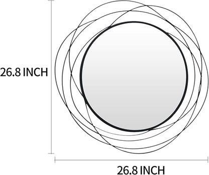 ironsmithn Round Wall Mirror, Black Metal Frame Mirror with Orbital Design, Rounded Hanging Mirrors Decorative, Circle Mirrors for Bathroom Vanity Living Room Bedroom, 26.8" x26.8"