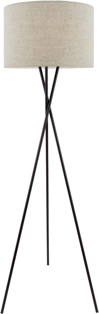 Kira Home Sadie 60" Modern Tripod Floor Lamp with Honey Beige Linen Drum Shade, Mid Century Cross-Leg Standing Light with 9W LED Bulb, Oil Rubbed Bronze Finish
