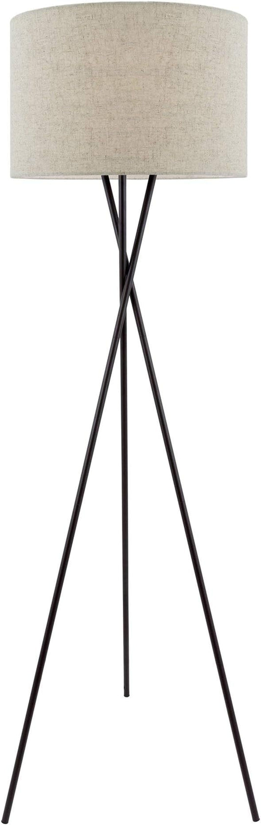 Kira Home Sadie 60" Modern Tripod Floor Lamp with Honey Beige Linen Drum Shade, Mid Century Cross-Leg Standing Light with 9W LED Bulb, Oil Rubbed Bronze Finish