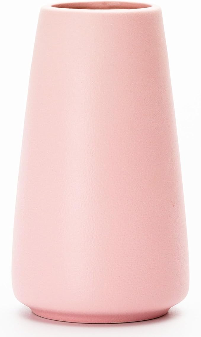 Pink Vase - 6" Pink Ceramic vase for Flower, Cute Modern Vases for Home Decor, Minimalist vases for Centerpieces, Living Room,Bedroom or Gift (Solid Pink, Small)
