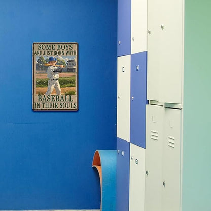 Baseball Poster Baseball Metal Tin Sign Some Boys Are Born With Baseball In Their Souls Signs Home Decor Garage Bar Restaurant Kitchen Cafe Bar Pub 8x12 Inch Wall Art Decor