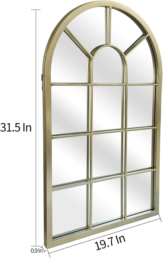 HQiJun Wall Mirror Window Decorative Mirrors Arched Farmhouse for Living Room Bedroom Entryway Bathroom Vanity(Gold,31.5” x 20” x 1”)