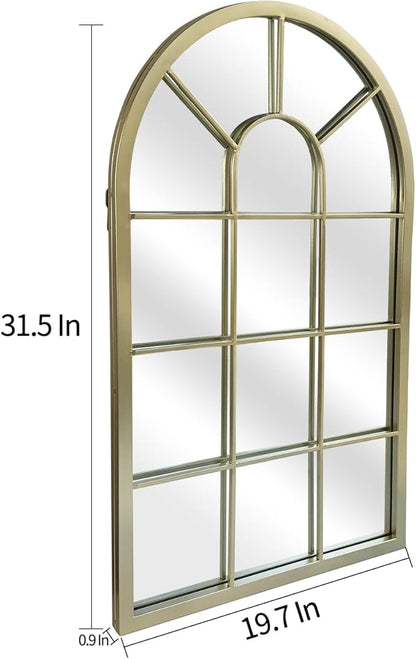 HQiJun Wall Mirror Window Decorative Mirrors Arched Farmhouse for Living Room Bedroom Entryway Bathroom Vanity(Gold,31.5” x 20” x 1”)