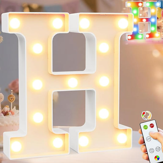 Pooqla LED Light Up Letters, Warm White and Colorful Lighted Marquee Letters with Remote, Lighted Letter for Party Birthday Decorations, Gift for Girls Boys Night Light, Wedding Home Decor, Letter H