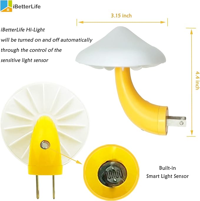 Sensor LED Mushroom Night Lights - 2Pack Plug into Wall Mushroom Lamp, Cute Mini Dream Bed Nightlight for Kids Adults for Home Office, Bedroom, Bathroom Toilet, Stairs, Hallway Corridor, Warm White