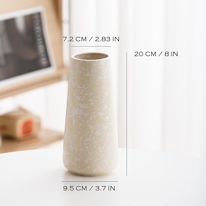 Beige Vase - 8" White Textured Pampas vase, Boho Rustic Vases for Home Decor, Farmhouse Decor, Minimalist Cream Modern Flower vases for Centerpieces, Living Room, Bedroom