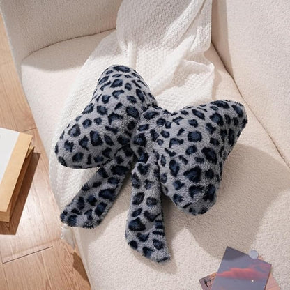 2 Pack Cute Leopard Print Bow Throw Pillows Furry Cheetah Bownote Plush Pillow Decor Bow Lumbar Suffed Pillow for Home Living Room Bedroom Bed Couch Cushion