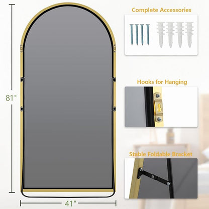 MELOMOIR Arched Oversized Floor Mirror, 81"x41", Large Full Body Mirror for Bedroom & Living Room, Gold Frame with Tempered Glass