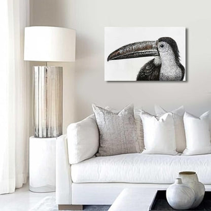 Bird Painting Black and White Wall Art Animal Wall Prints Small Canvas Framed Artwork for Office Bedroom Kitchen 12x16 Inch