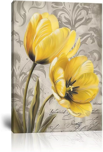 Wall HDQ Tulip Decorative Painting for Bathroom Bedroom Living Room Office Home Decor Abstract Yellow Flowers Pictures Canvas Print Framed