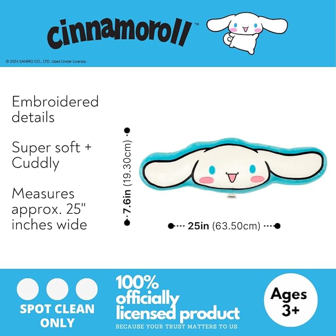 Hello Kitty & Friends Cinnamoroll Bedding Super Soft Plush Decorative Pillow, One Size, (100% Officially Licensed Product) By Franco