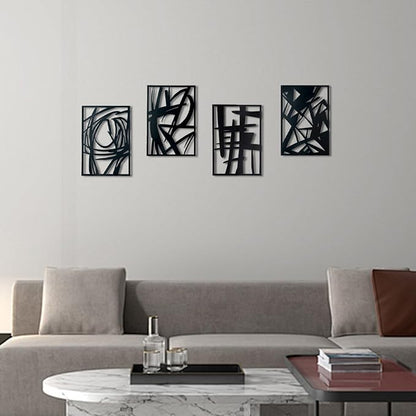 OYEFLY 4 Pack Abstract Metal Wall Art,Minimalist Art Decoration for Living Room Bedroom Bathroom Study (Black, 9.4 x 6.5inch)
