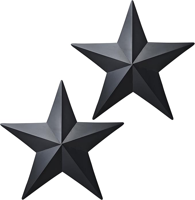VIVICOMFY 15.5' Black Barn Star Wall Decor, Metal Stars for Outside Rustic Vintage Western Country Farmhouse Home Decoration, Texas Stars for House Wall Art (Set of 2)