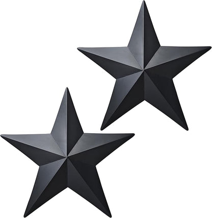VIVICOMFY 15.5' Black Barn Star Wall Decor, Metal Stars for Outside Rustic Vintage Western Country Farmhouse Home Decoration, Texas Stars for House Wall Art (Set of 2)