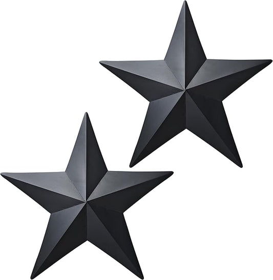 VIVICOMFY 15.5' Black Barn Star Wall Decor, Metal Stars for Outside Rustic Vintage Western Country Farmhouse Home Decoration, Texas Stars for House Wall Art (Set of 2)