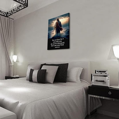 Jesus Walking on Water Canvas Wall Art Christian Inspirational Painting Picture Wall Decor Do Not Fear for I Am with You Bible Poster Print for Church Living Room Prayer Room Home Decor16x24 in canvas