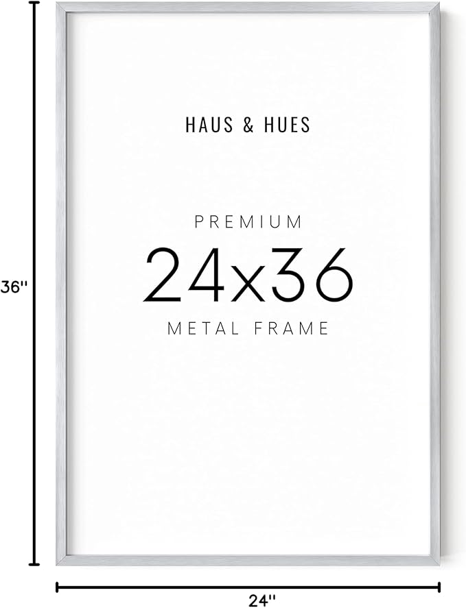 HAUS AND HUES 24x36 Silver Picture Frame - Large Aluminum Poster Display Frame for Wall Art and Prints (24x36 in, Silver)