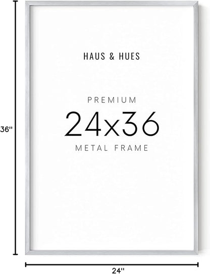 HAUS AND HUES 24x36 Silver Picture Frame - Large Aluminum Poster Display Frame for Wall Art and Prints (24x36 in, Silver)