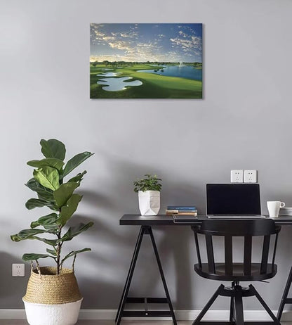 Blue Monster Golf Course Canvas Wall Art for Living Room Bedroom Bathroom Home Decorations Paintings Golf Course Picture Poster Framed Artwork Ready to Hang(18''H x 24''W)