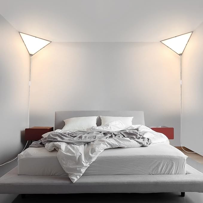 Corner Light with Switch, Ceiling Corner Lights for Living Room, Plug in Ceiling Light for Dark Area, Lamp for Bedroom, Kids Room, Triangle Shape, White Acrylic (1 Pack)