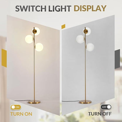 BOKT Modern Gold Floor Lamps Mid Century 3-Light Globe Standing Lamp Tall Pole Floor Light with Frosted Glass Contemporary Adjustable Floor Lamp for Living Room Reading Bedroom…