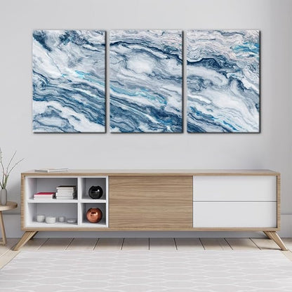 Abstract Wall Art Bedroom Wall Décor 3 Piece Blue Beach Ocean Picture Coastal Theme Nautical Sea Wave Canvas Prints on Canvas Seascape Modern Artwork for Home Living Room Office - 20"x28"x3 Panel