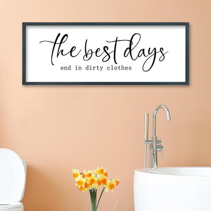 FZMHASLWW Laundry Room Sign Wall Decor 32"×12" The Best Days End In Dirtiest Clothes Large Wood Framed Wall Art Hanging (Black)