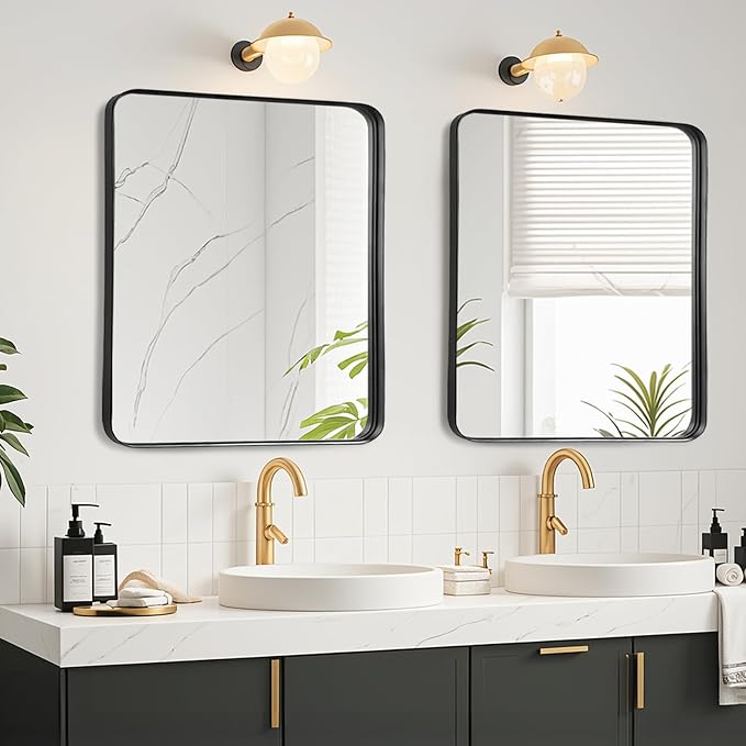 28x28 Inch Black Bathroom Mirror - Metal Framed Square Mirror for Bathroom Over Sink, Matte Wall Mirrors for Restroom, Bedroom, Entryway, High-Definition