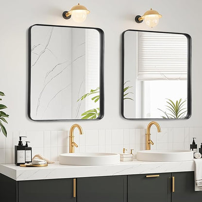 28x28 Inch Black Bathroom Mirror - Metal Framed Square Mirror for Bathroom Over Sink, Matte Wall Mirrors for Restroom, Bedroom, Entryway, High-Definition