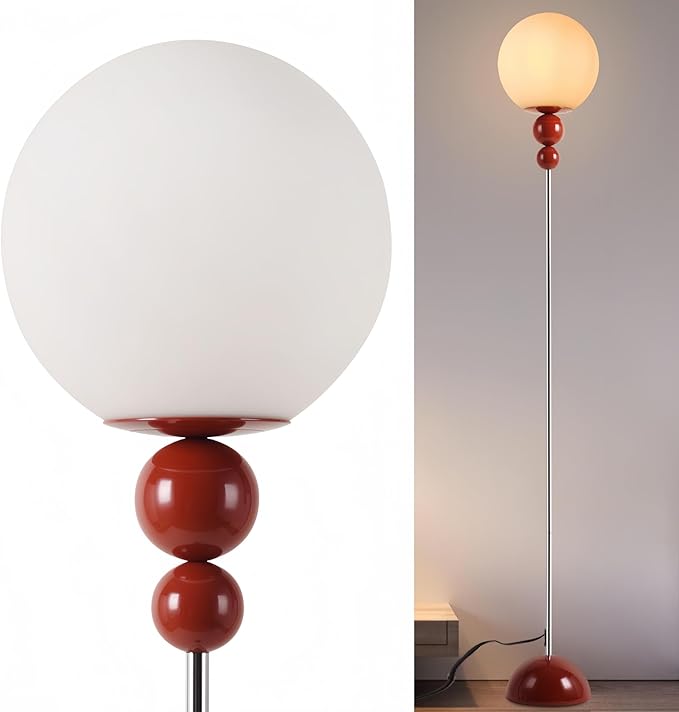 DEC LUCE DECOLUCE LIGHTING Modern Floor Lamps for Living Room, Globe Glass Shade Floor lamp for Bedroom, Standing lamp for Office, Corner(red)