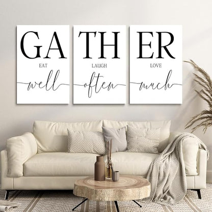 GUBIYU Rustic Farmhouse Wall Art Set of 3 - Gather Dining Room Decor, Kitchen Wall Decor for Home Sweet Home