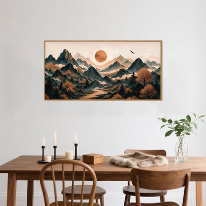 Large Boho Mountain Framed Canvas Wall Art Set,Brown Ridge Landscape Wall Decor,Pine Tree Scenery Wall Painting,Sunrise Abstract Wilderness Art Print for Living Room,Bedroom,Office - 20X40