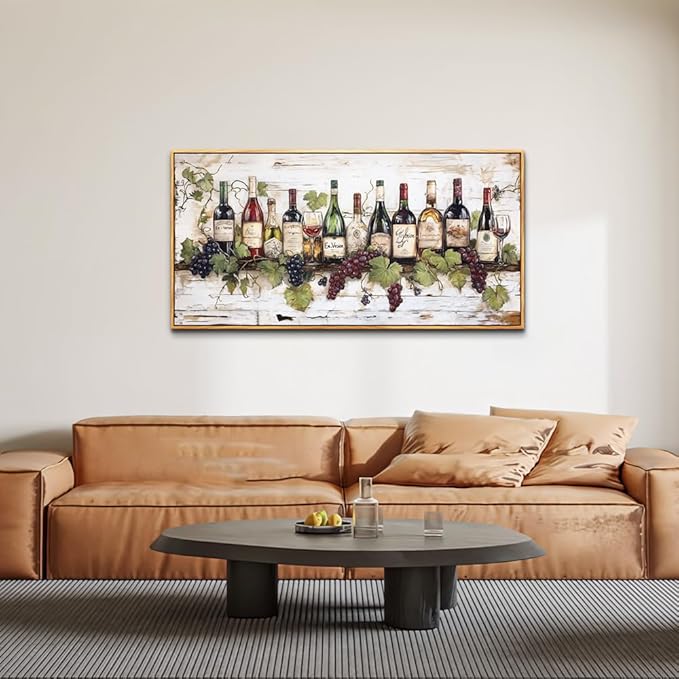 ZUITINGHUA Wood Framed Canvas Wall Art For Living Room Wall Decor For Bedroom Kitchen Wall Decorations Wine Landscape Paintings Wine Cabinet Pictures Artwork Room Aesthetic Home Decor 20x40 In