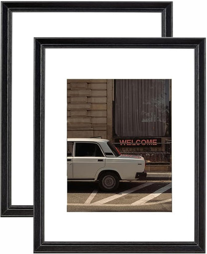 11x14 Picture Frame Black 2 Pack, Display 11x14 without Mat or 8x10 with Mat, Wall Gallery Photo Frames