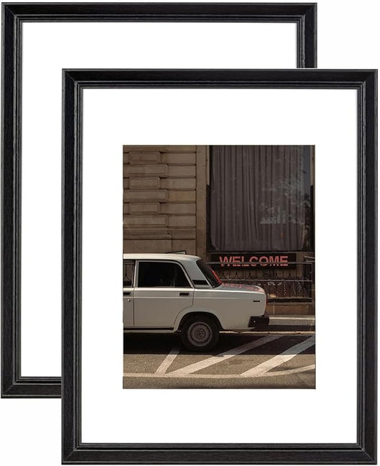 11x14 Picture Frame Black 2 Pack, Display 11x14 without Mat or 8x10 with Mat, Wall Gallery Photo Frames
