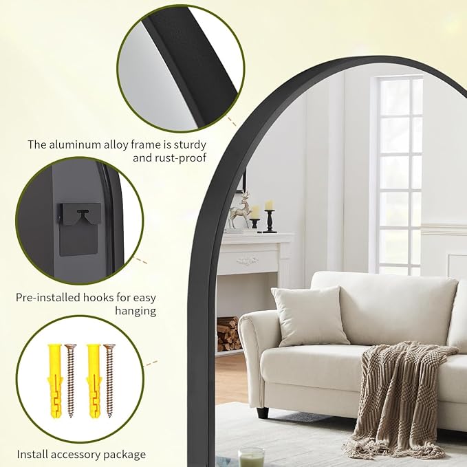 BEAUTYPEAK 26"x38" Arch Bathroom Mirror, Wall Mounted Vanity Metal Frame Mirror for Bedroom, Entryway, Living Room, Black