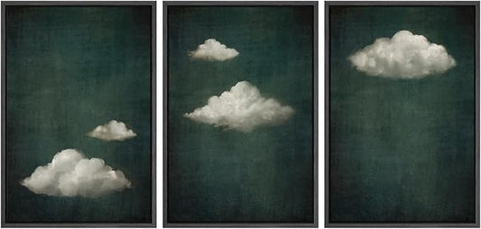 SIGNLEADER Framed Canvas Print Wall Art Set Vintage Cloudscape Dreamy Green Sky and Clouds Illustrations Boho Decorative for Living Room, Bedroom, Office - 16"x24"x3 Black