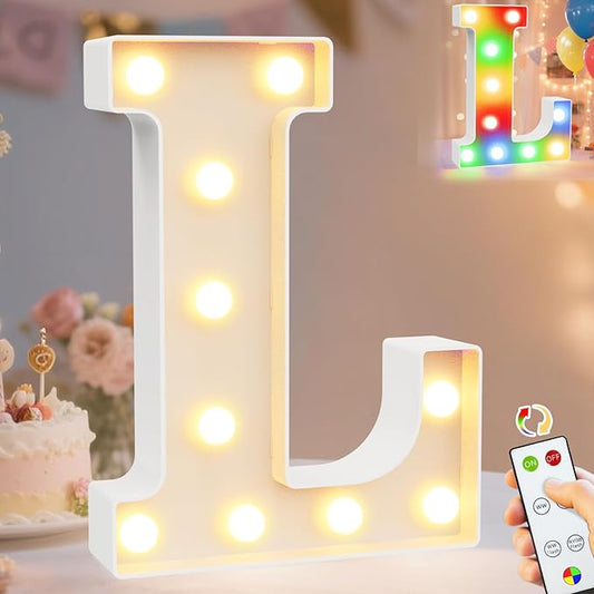 Pooqla LED Light Up Letters, Warm White and Colorful Lighted Marquee Letters with Remote, Lighted Letter for Party Birthday Decorations, Gift for Girls Boys Night Light, Wedding Home Decor, Letter L