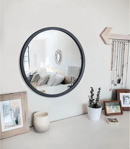 JJUUYOU Black Circle Wall Mirror Round Wall Mirror for Bathroom, Hanging Round Mirror for Living Room, Vanity, Bedroom