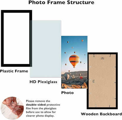 JCJMY 5x15 Black Picture Frame Set of 6, Horizontal and Vertical Formats for Wall Hanging, 5 x 15 Wall Gallery Poster Photo Frames with Shatter Resistant Plexiglass, 6 Pack, Black
