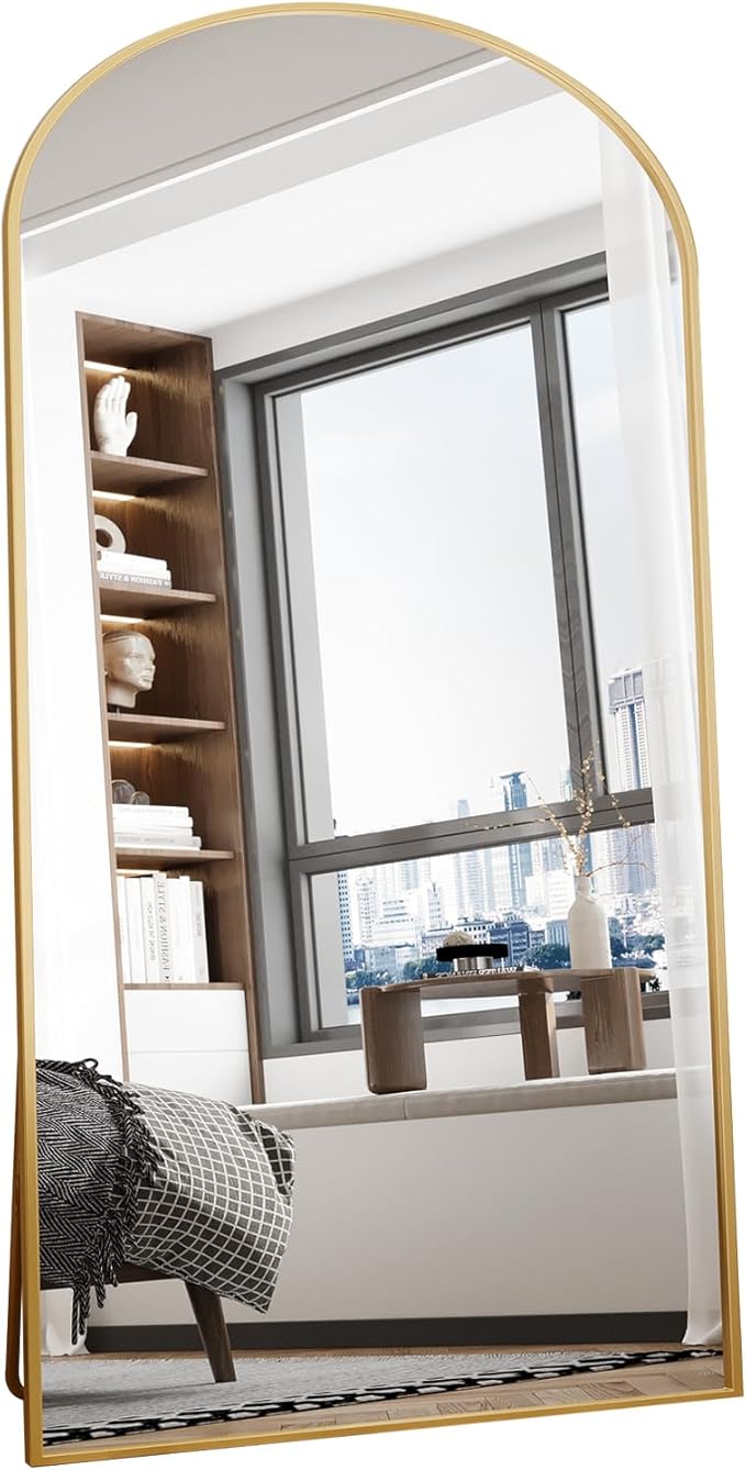 Beauty4U 71" x 32" Arched Full Length Mirror, HD Tempered Glass Floor Mirror with Gold Aluminum Frame, Standing/Leaning/Wall Mounted Mirror for Bedroom, Dressing Room & Living Room