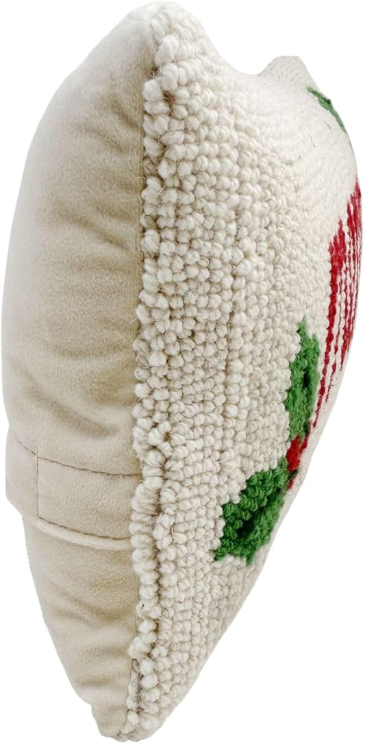 Hand Hooked Christmas Pillow - 9X16 inches Throw Pillow for Couch or Dorm (Merry)